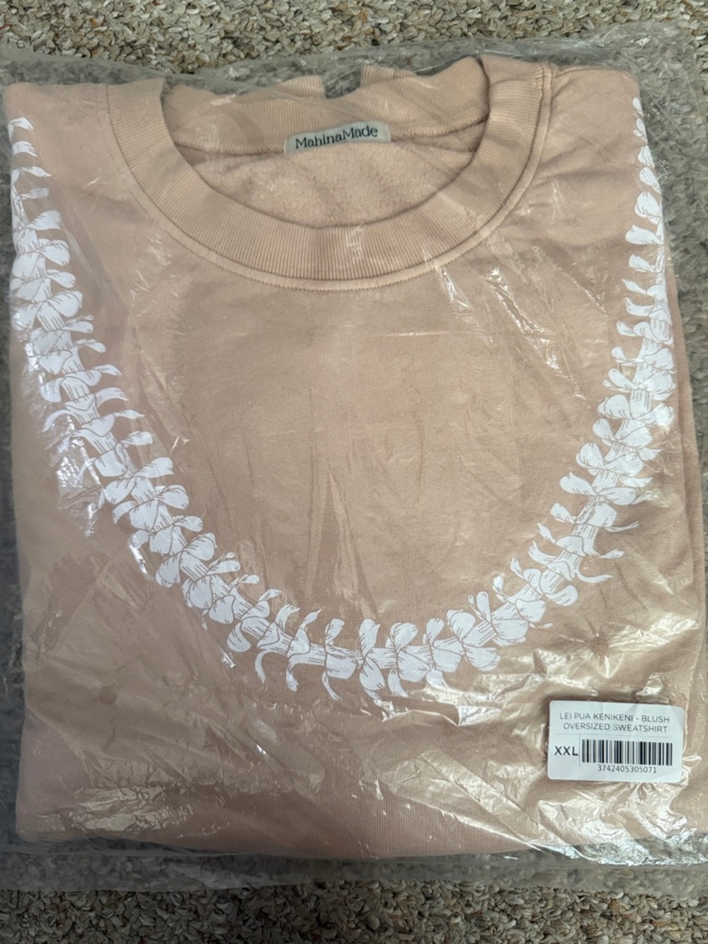 MahinaMade Blush Crewneck Sweatshirt with White Lei Graphic
